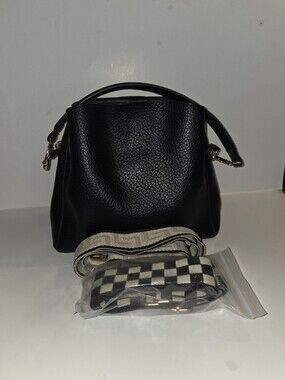 Sondra Roberts Crossbody Bag in Black Textured Vegan Leather + 2 Straps